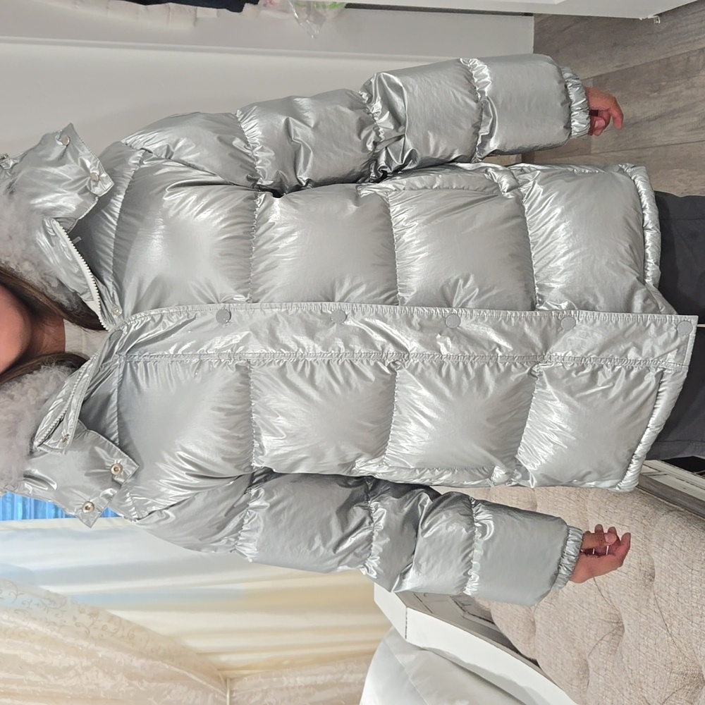 Moncler Hanau Silver Coat Size 1